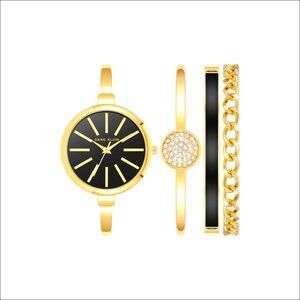 Gold-Tone Bangle Watch Set with Crystal Accents, 32mm Case